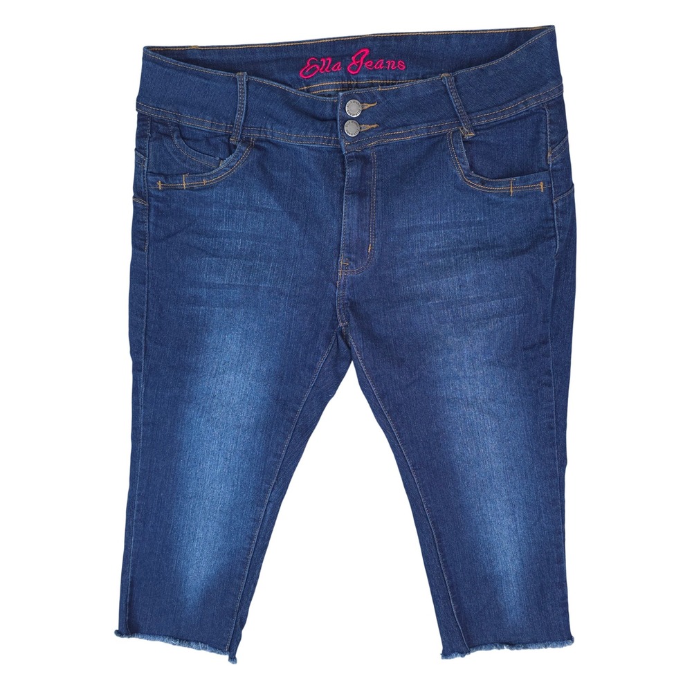 Ella Jeans Capri Jeans Women 15 Blue Raw Hem Stretch Double Button Dark Wash